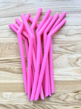 Silikonowe słomki wielorazowe różowe 25 cm | 1 lub 4 szt.