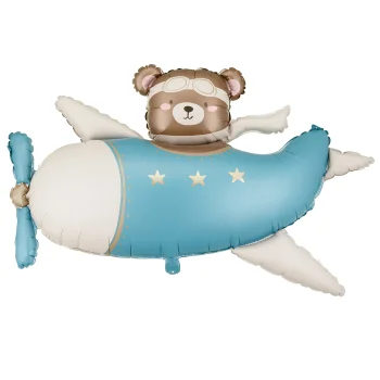 Balon foliowy Miś w Samolocie, 94x61 cm, jasny niebieski