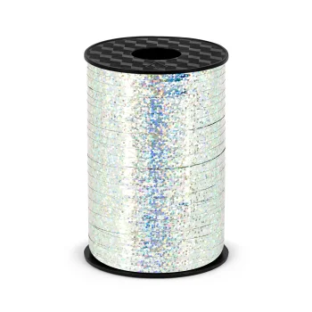 Wstążka plastikowa, srebrny holograficzny, 5mm/225m