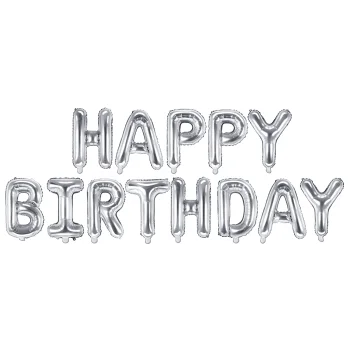  Balon foliowy Happy Birthday, srebrny